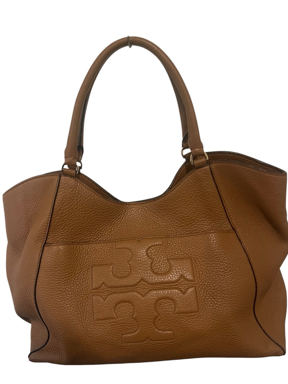 Tory Burch Brown Pebbled Leather Logo Tote